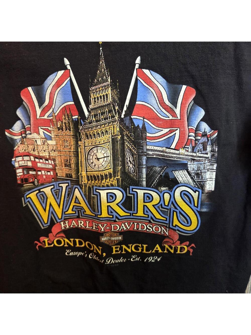 VTG Harley Davidson London England UK Warr’s HD Black Graphic T-Shirt Size Large - Picture 4 of 4